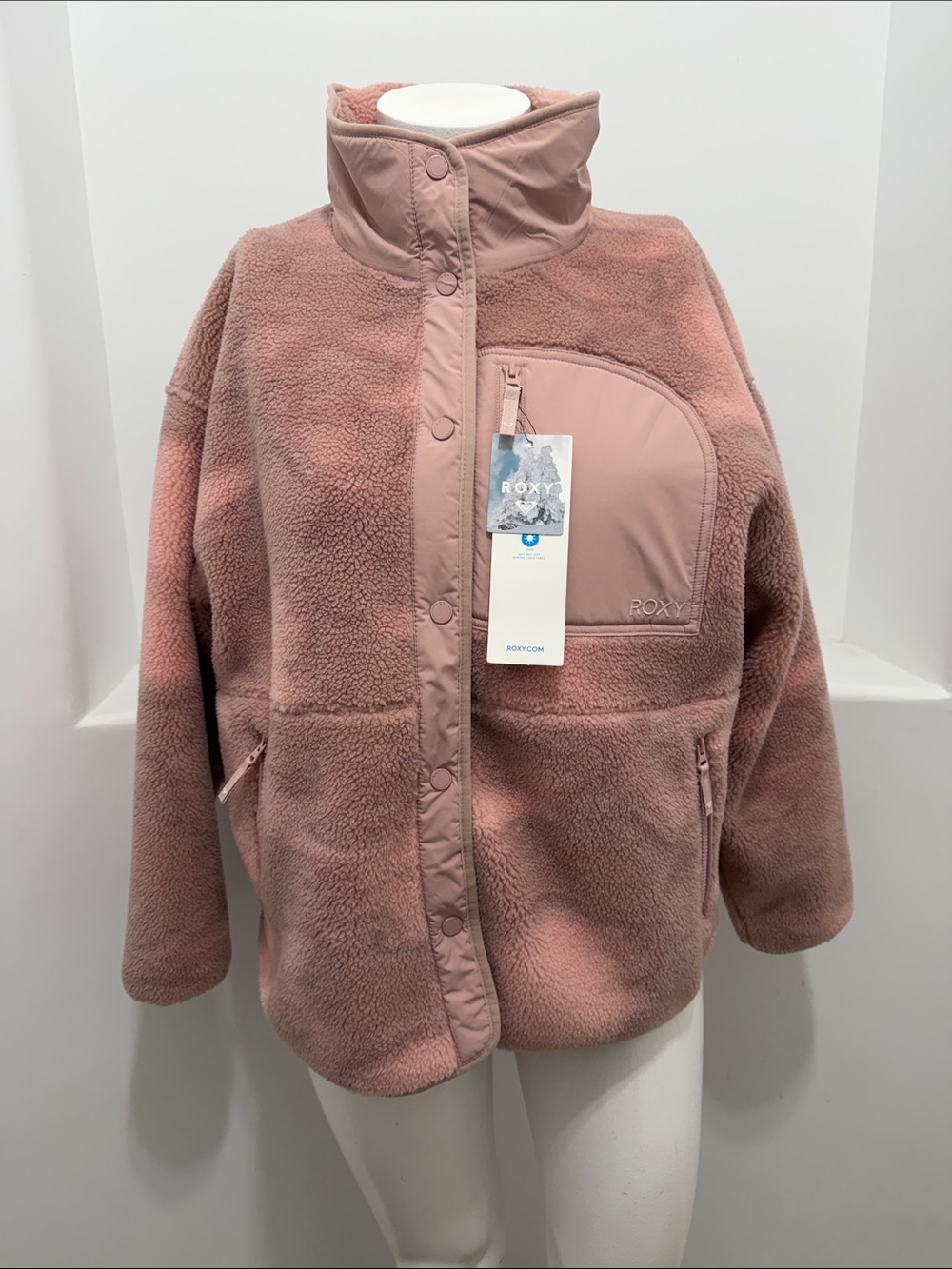 Roxy Axel Bonded Dusty Rose Sherpa Snap-Front Jacket Size XL - Picture 11 of 11
